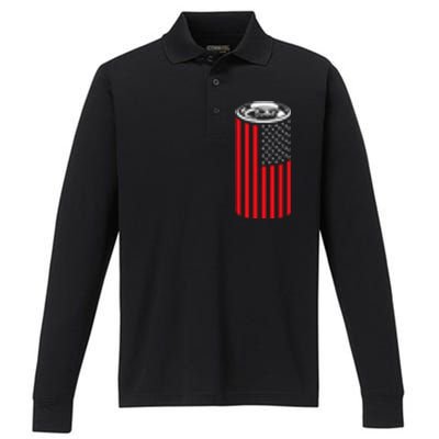 Beer American Flag 4th of July  Merica USA Drinking Performance Long Sleeve Polo