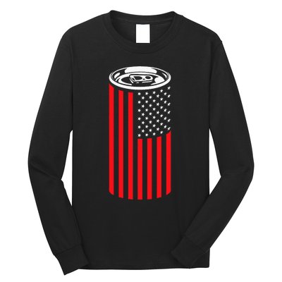 Beer American Flag 4th of July  Merica USA Drinking Long Sleeve Shirt