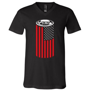 Beer American Flag 4th of July  Merica USA Drinking V-Neck T-Shirt