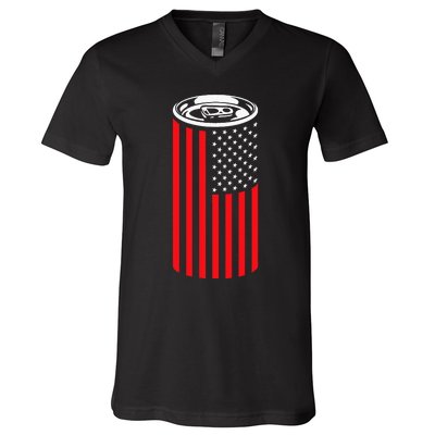 Beer American Flag 4th of July  Merica USA Drinking V-Neck T-Shirt