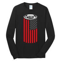 Beer American Flag 4th of July  Merica USA Drinking Tall Long Sleeve T-Shirt