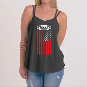 Beer American Flag 4th of July  Merica USA Drinking Women's Strappy Tank