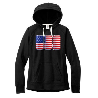 Beer American Flag 4th Of July Merica Usa Women's Fleece Hoodie