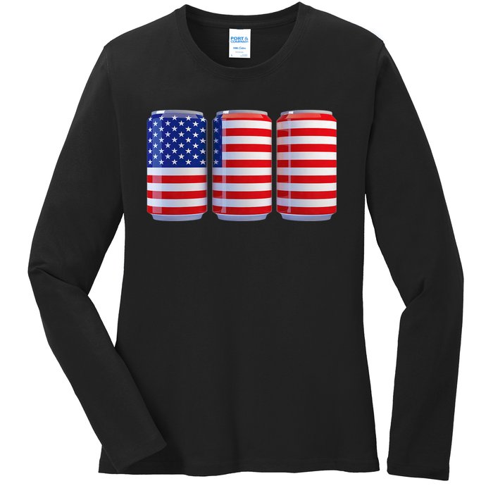 Beer American Flag 4th Of July Merica Usa Ladies Long Sleeve Shirt