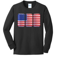 Beer American Flag 4th Of July Merica Usa Kids Long Sleeve Shirt