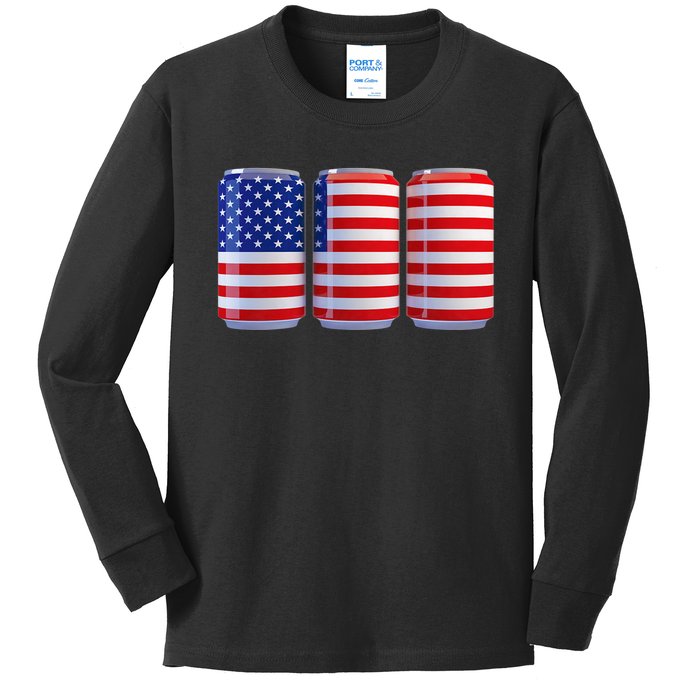 Beer American Flag 4th Of July Merica Usa Kids Long Sleeve Shirt