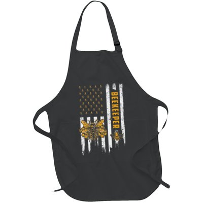 Beekeeping American Flag Honeycomb Honey Bees Beekeeper Full-Length Apron With Pockets