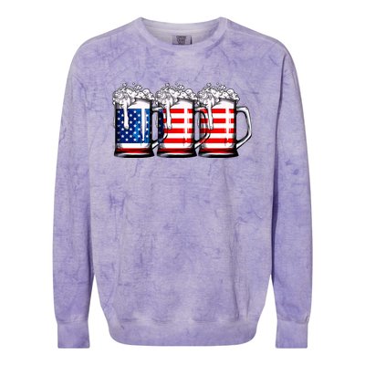 Beer American Flag 4th Of July Merica Drinking Usa Colorblast Crewneck Sweatshirt