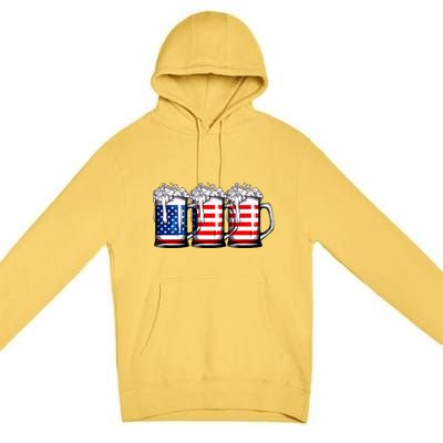 Beer American Flag 4th Of July Merica Drinking Usa Premium Pullover Hoodie