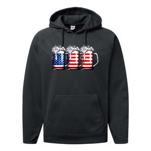 Beer American Flag 4th Of July Merica Drinking Usa Performance Fleece Hoodie