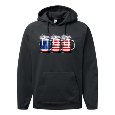 Beer American Flag 4th Of July Merica Drinking Usa Performance Fleece Hoodie