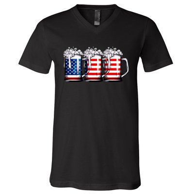 Beer American Flag 4th Of July Merica Drinking Usa V-Neck T-Shirt