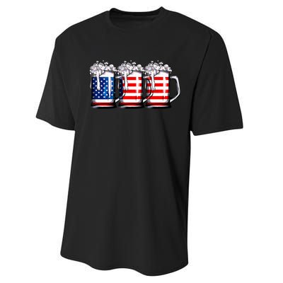 Beer American Flag 4th Of July Merica Drinking Usa Performance Sprint T-Shirt