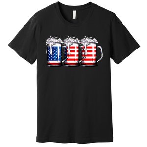 Beer American Flag 4th Of July Merica Drinking Usa Premium T-Shirt