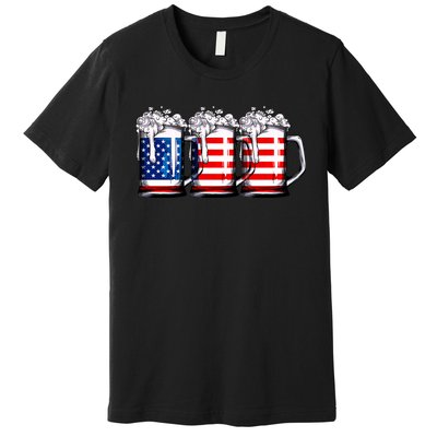 Beer American Flag 4th Of July Merica Drinking Usa Premium T-Shirt