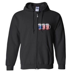 Beer American Flag 4th Of July Merica Drinking Usa Full Zip Hoodie