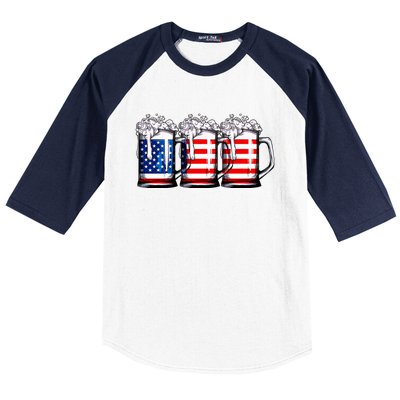 Beer American Flag 4th Of July Merica Drinking Usa Baseball Sleeve Shirt