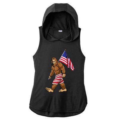 Bigfoot American Flag Gifts 4th July Sasquatch Believe Kids Ladies PosiCharge Tri-Blend Wicking Draft Hoodie Tank