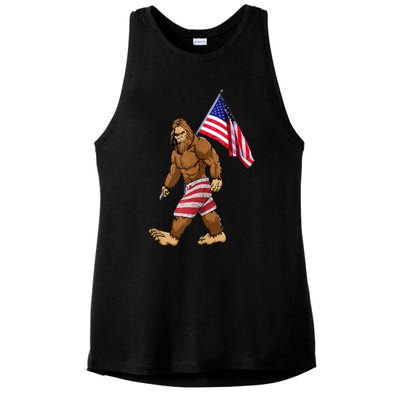 Bigfoot American Flag Gifts 4th July Sasquatch Believe Kids Ladies PosiCharge Tri-Blend Wicking Tank