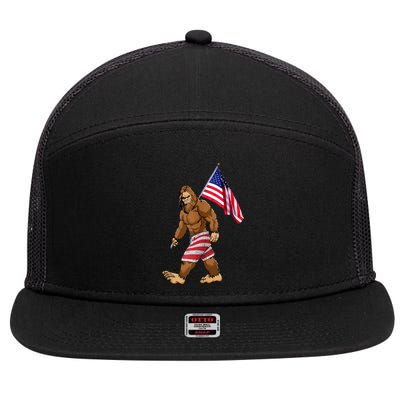 Bigfoot American Flag Gifts 4th July Sasquatch Believe Kids 7 Panel Mesh Trucker Snapback Hat