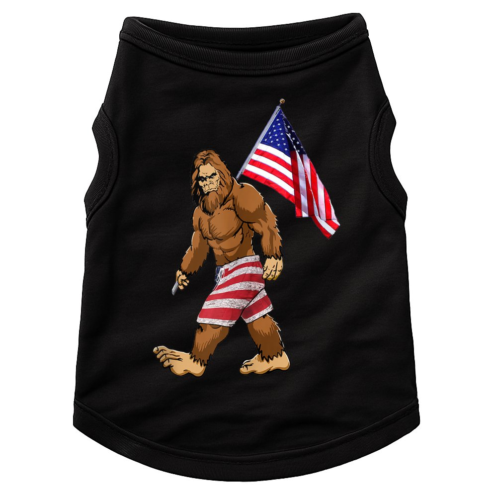 Bigfoot American Flag Gifts 4th July Sasquatch Believe Kids Doggie Tank