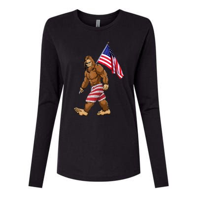 Bigfoot American Flag Gifts 4th July Sasquatch Believe Kids Womens Cotton Relaxed Long Sleeve T-Shirt