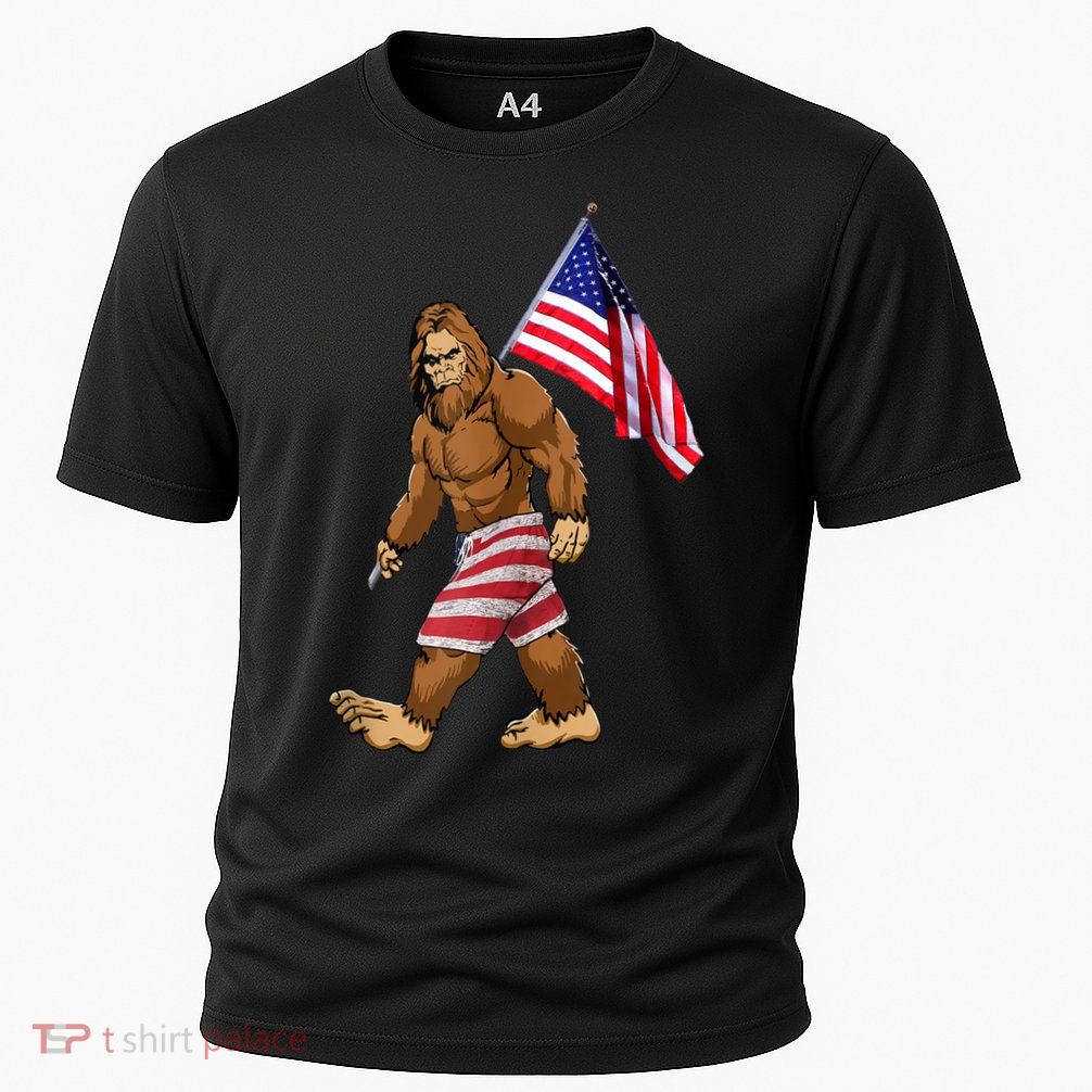 Bigfoot American Flag Gifts 4th July Sasquatch Believe Kids Performance Shirt