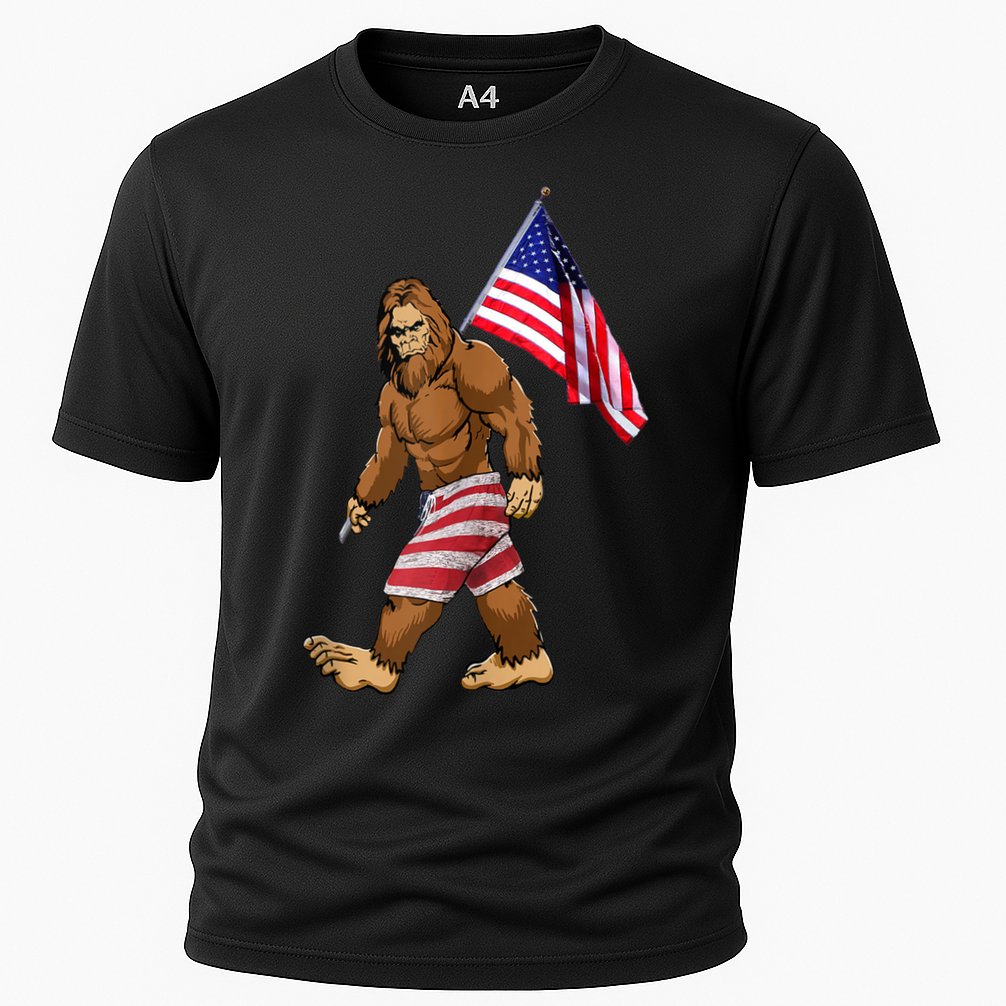 Bigfoot American Flag Gifts 4th July Sasquatch Believe Kids Cooling Performance Crew T-Shirt