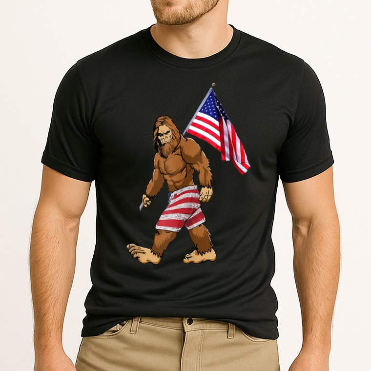 Bigfoot American Flag Gifts 4th July Sasquatch Believe Kids Cooling Performance Crew T-Shirt