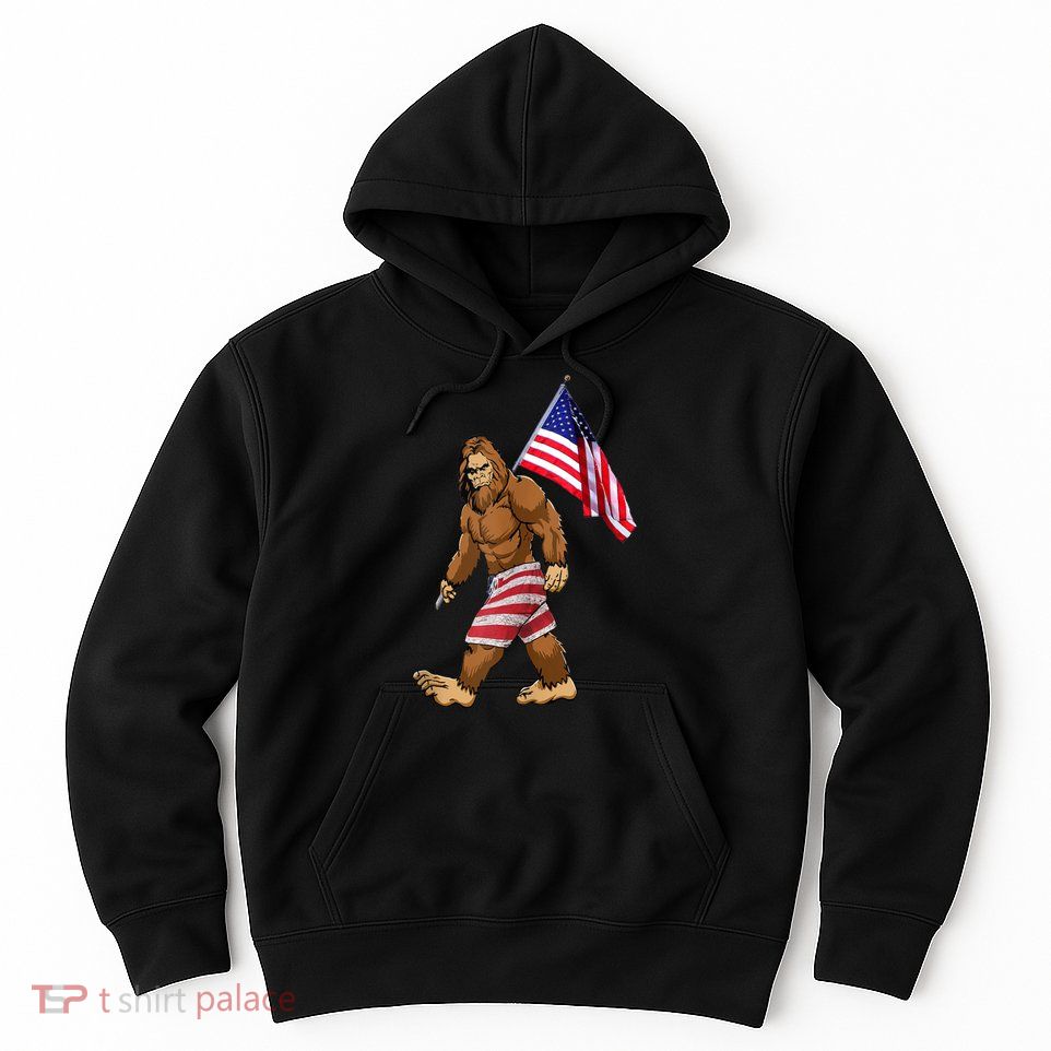 Bigfoot American Flag Gifts 4th July Sasquatch Believe Kids Hoodie