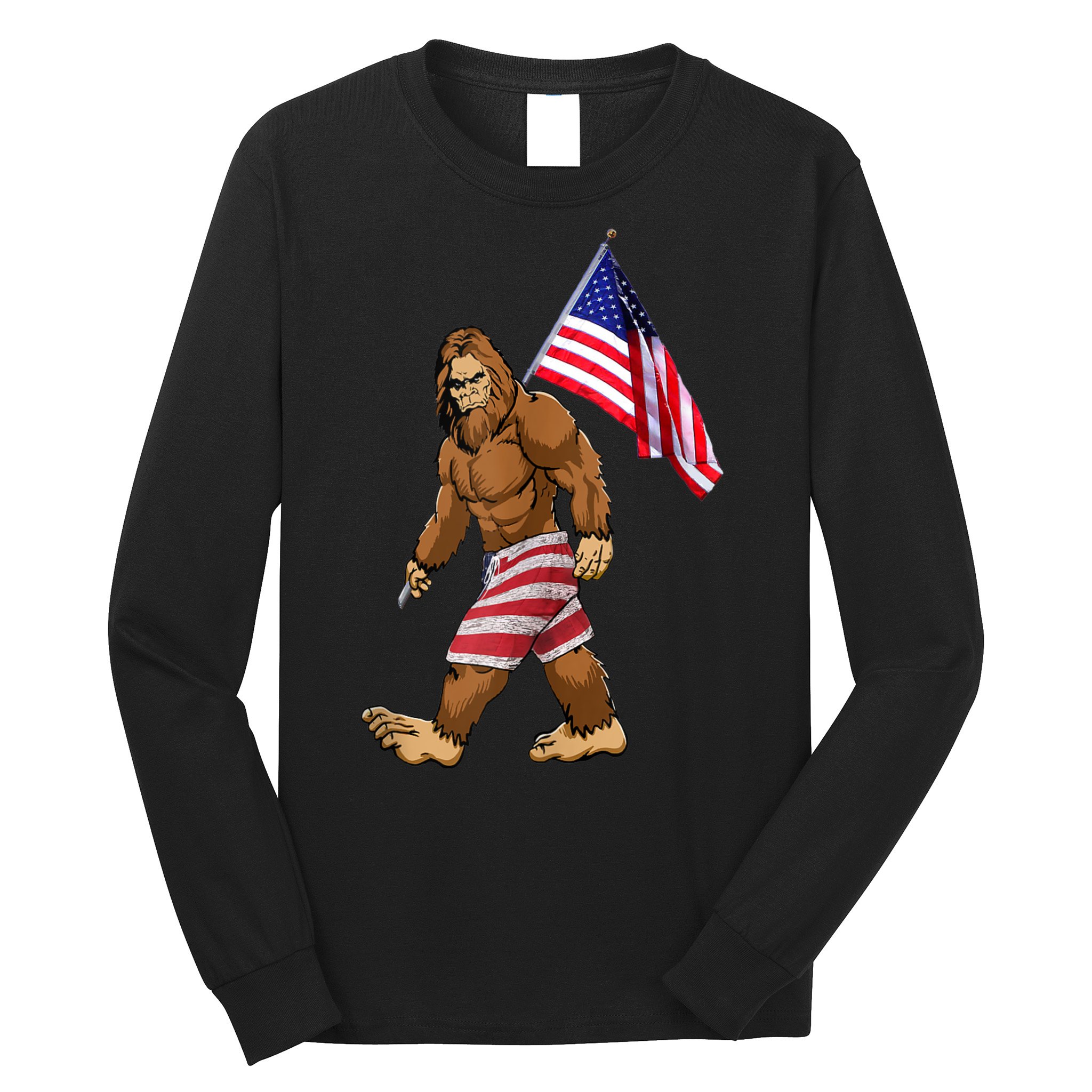 Bigfoot American Flag Gifts 4th July Sasquatch Believe Kids Long Sleeve Shirt
