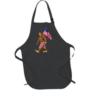 Bigfoot American Flag Gifts 4th July Sasquatch Believe Kids Full-Length Apron With Pockets