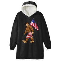 Bigfoot American Flag Gifts 4th July Sasquatch Believe Kids Hooded Wearable Blanket