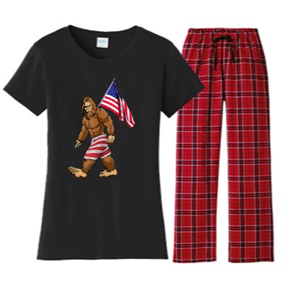 Bigfoot American Flag Gifts 4th July Sasquatch Believe Kids Women's Flannel Pajama Set