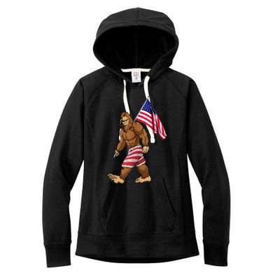 Bigfoot American Flag Gifts 4th July Sasquatch Believe Kids Women's Fleece Hoodie