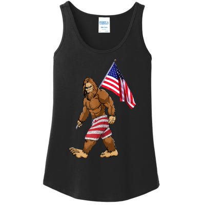 Bigfoot American Flag Gifts 4th July Sasquatch Believe Kids Ladies Essential Tank