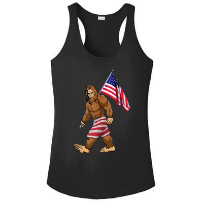 Bigfoot American Flag Gifts 4th July Sasquatch Believe Kids Ladies PosiCharge Competitor Racerback Tank