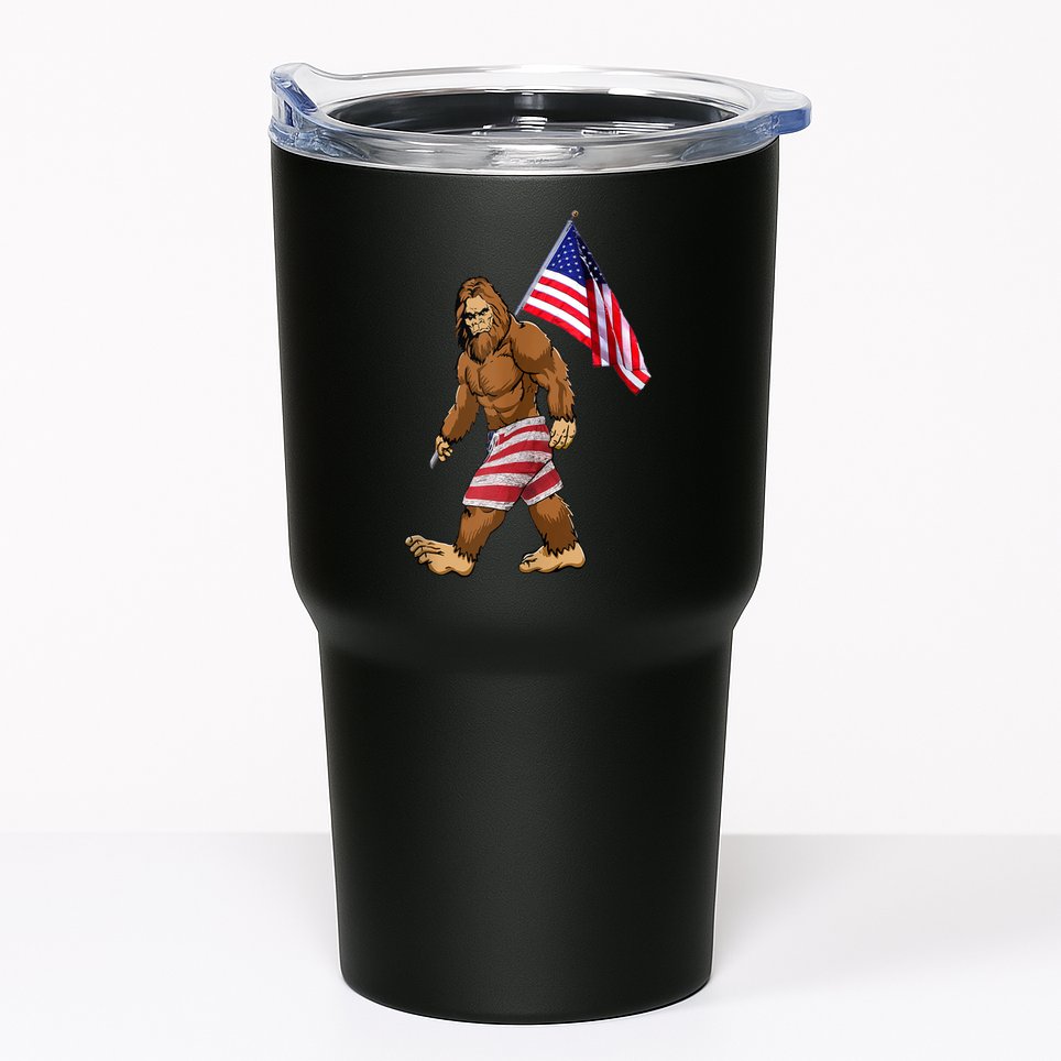 Bigfoot American Flag Gifts 4th July Sasquatch Believe Kids Tumbler