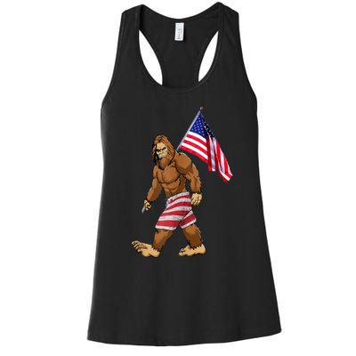 Bigfoot American Flag Gifts 4th July Sasquatch Believe Kids Women's Racerback Tank