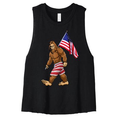 Bigfoot American Flag Gifts 4th July Sasquatch Believe Kids Women's Racerback Cropped Tank