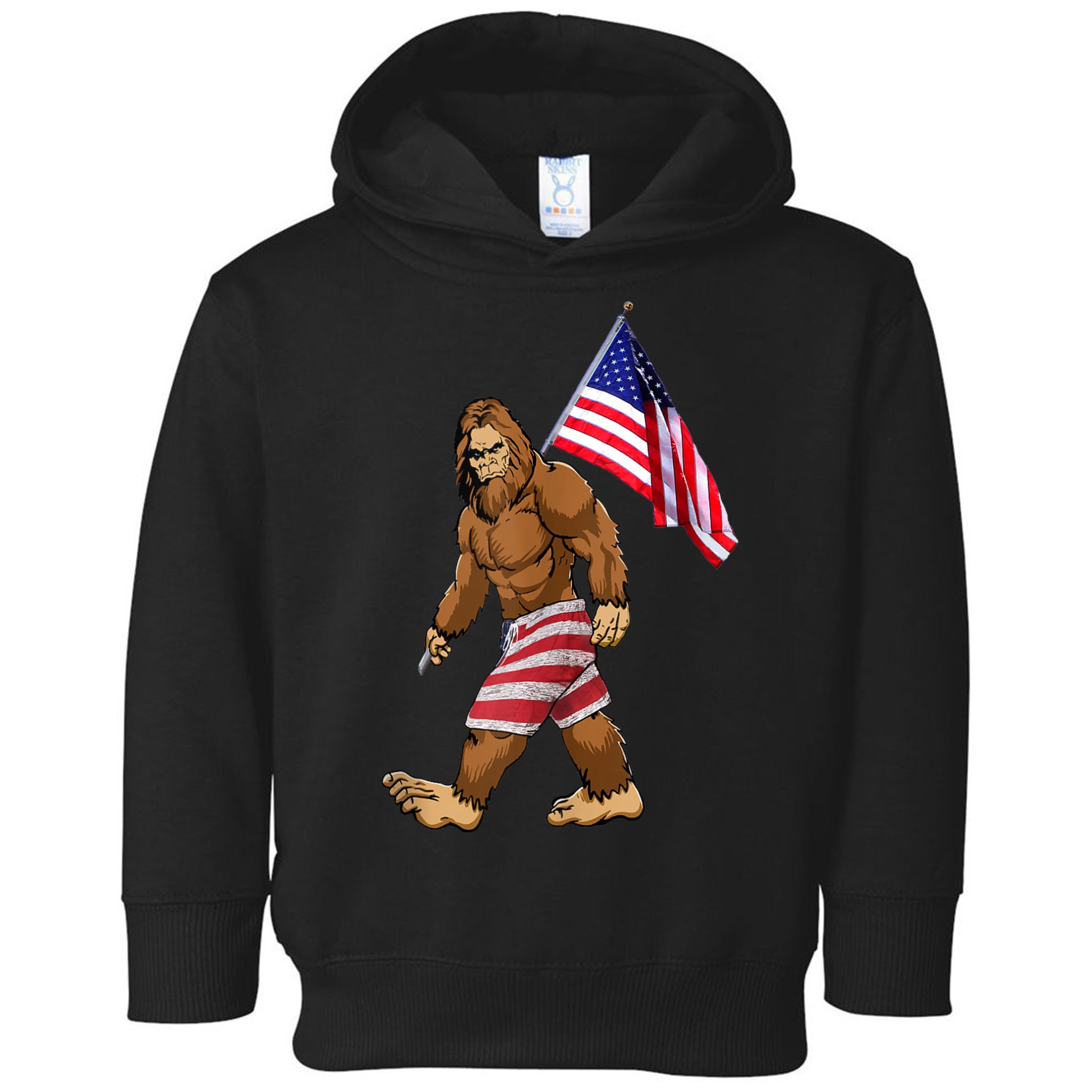 Bigfoot American Flag Gifts 4th July Sasquatch Believe Kids Toddler Hoodie