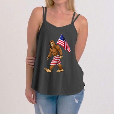 Bigfoot American Flag Gifts 4th July Sasquatch Believe Kids Women's Strappy Tank