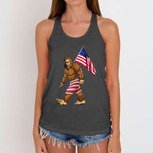 Bigfoot American Flag Gifts 4th July Sasquatch Believe Kids Women's Knotted Racerback Tank