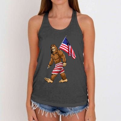 Bigfoot American Flag Gifts 4th July Sasquatch Believe Kids Women's Knotted Racerback Tank