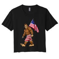 Bigfoot American Flag Gifts 4th July Sasquatch Believe Kids Women's Crop Top Tee