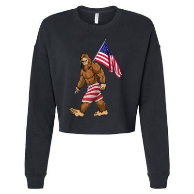 Bigfoot American Flag Gifts 4th July Sasquatch Believe Kids Cropped Pullover Crew