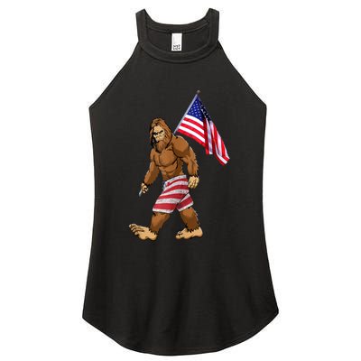 Bigfoot American Flag Gifts 4th July Sasquatch Believe Kids Women's Perfect Tri Rocker Tank