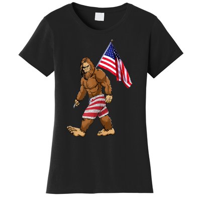 Bigfoot American Flag Gifts 4th July Sasquatch Believe Kids Women's T-Shirt