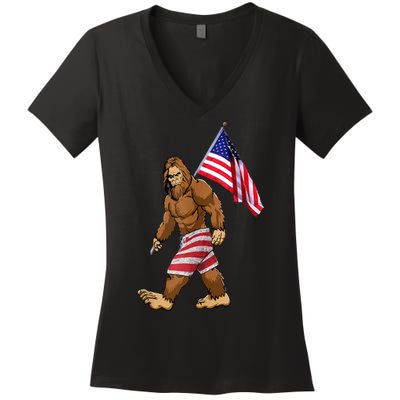 Bigfoot American Flag Gifts 4th July Sasquatch Believe Kids Women's V-Neck T-Shirt