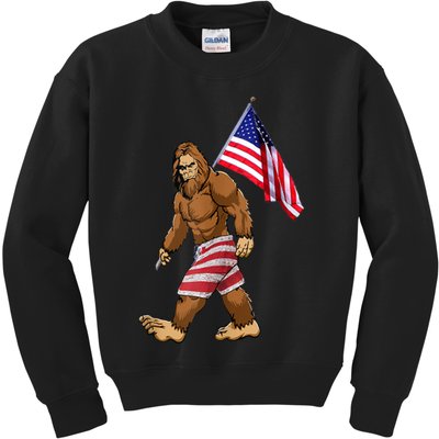 Bigfoot American Flag Gifts 4th July Sasquatch Believe Kids Kids Sweatshirt